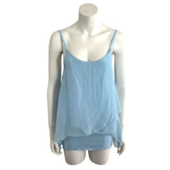 100% Silk Sequin Detail Hi-low Cami Top Sky Blue Nicole S - Picture 2 of 13